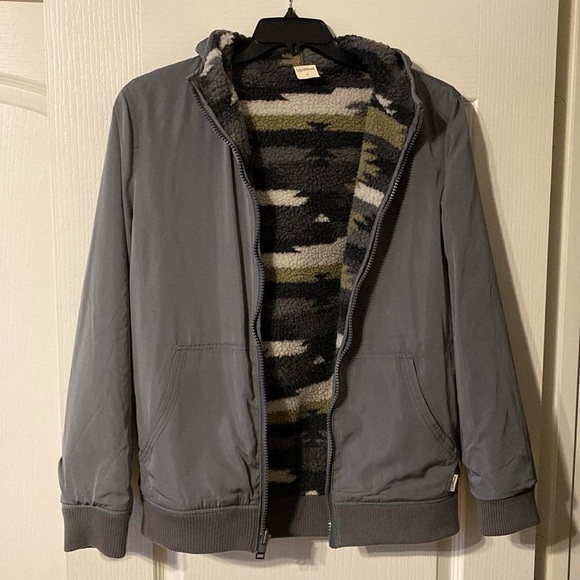 UpWest Men's Reversible Patterned Zip Up Coat - Black, Gray, Green - Picture 4 of 7